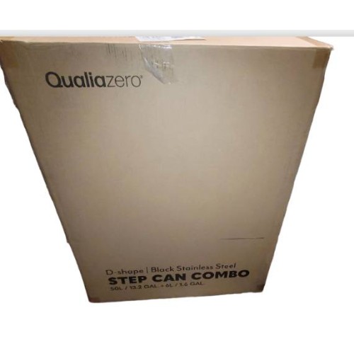 Qualiazero 13.2 Gallon + 1.6 Gallon D-Shape Step Can Combo Trash Can Black 