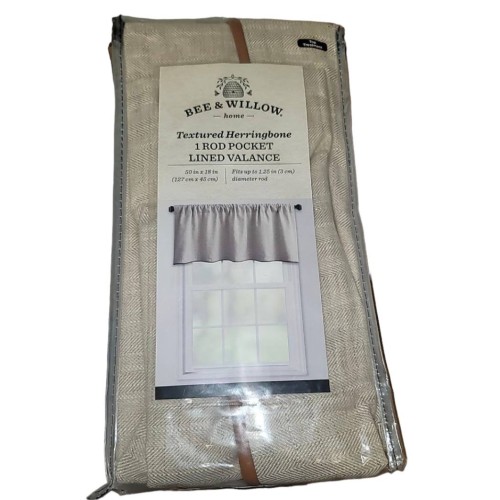 NWT Bee and Willow Textured Herringbone Rod Pocket Lined Curtain Valance