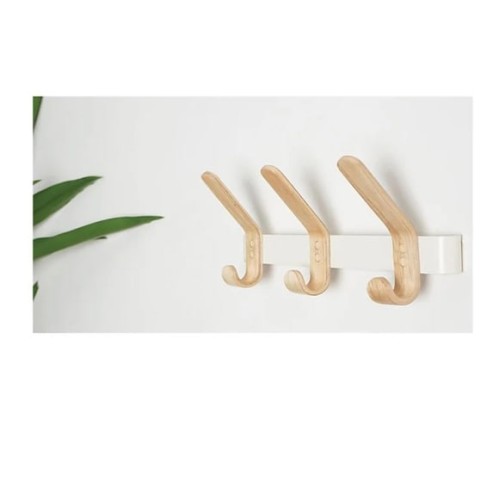 Squared Away Wall Mounted Ash Wood 3 Hook Rack in Coconut Milk