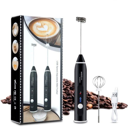 USB Rechargeable Milk Frother Handheld Multi-functional Electric Foam Maker with 2 Stainless Whisks,3-Speed Adjustable Mini Milk Foamer for Blending Bulletproof Coffee, Latte, Cappuccino Hot Chocolate