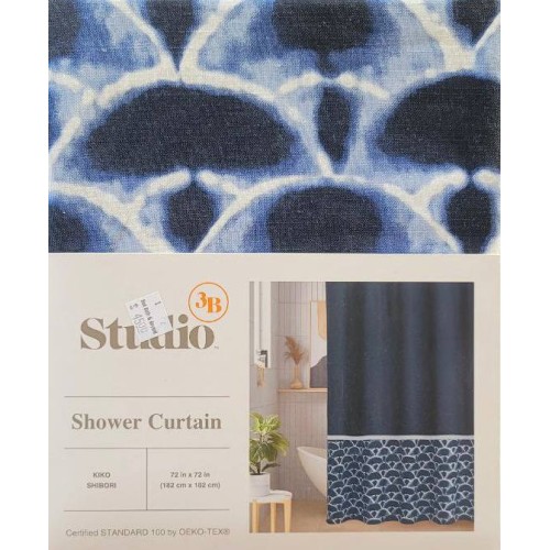 Studio 3B Kiko Shibori Scallop 72" x 72" Shower Curtain in Navy/White 