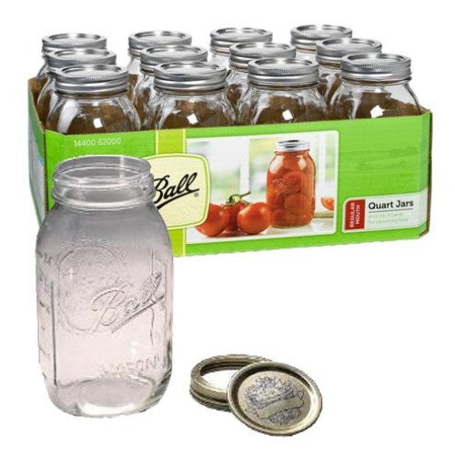 Ball Mason Jars, Regular Mouth Quart (Set of 12)