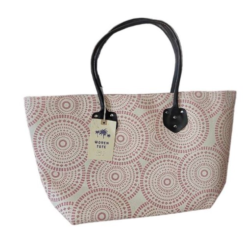 Blue Star Woven Tote Bag Geometric Pattern 