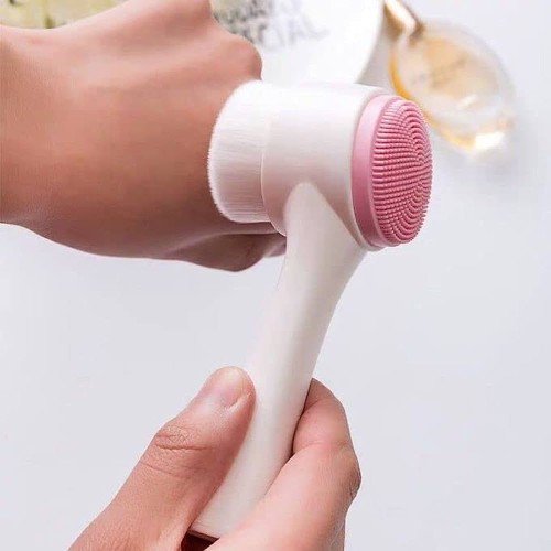 Brife Double Sided Facial Brush Manual Face Cleansing Brush Superfine Synthetic Hair Brush Handheld Silicon Brush (Pink)