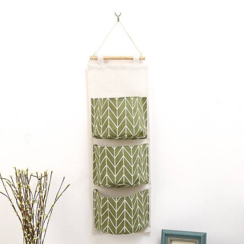 1pc, 26.7.87*26.3in, Wall Hanging Waterproof Linen Fabric Hanging Pocket GREEN