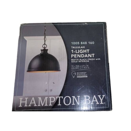 Hampton Bay Talullah 1-Light Matte Black Pendant Light 1005848160