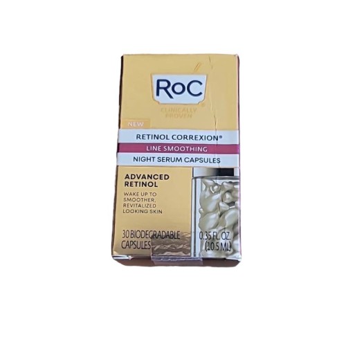 RoC Retinol Correxion Anti-Aging Wrinkle Night Serum, Daily Face Moisturizer And Line Smoothing Skin Care Treatment, 30 Individual Capsules, Unscented, 0.35 Fl Oz