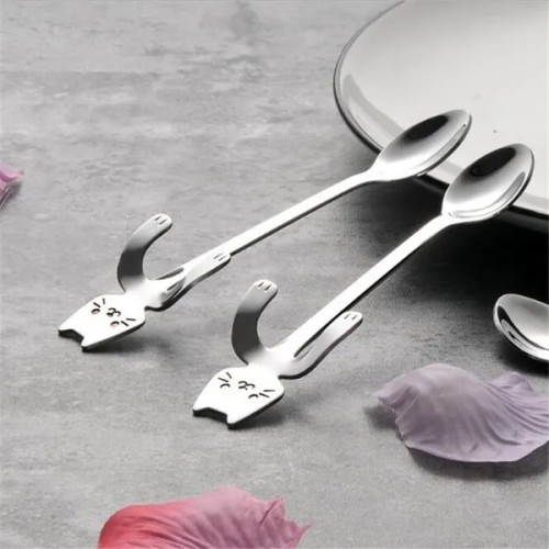 2pack/ Set Fashion Cute Cat Spoon Long Handle Spoons Flatware Drinking Tools Kitchen Gadgets