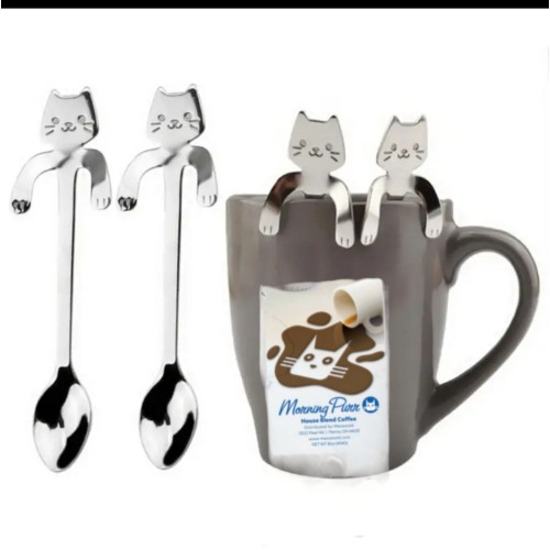 2pack/ Set Fashion Cute Cat Spoon Long Handle Spoons Flatware Drinking Tools Kitchen Gadgets