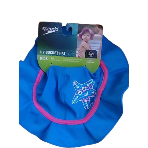 Speedo Swim Cap Baby Girl Size S/M 6-12M UV 50+ Blue Pink Bucket Starfish Beach