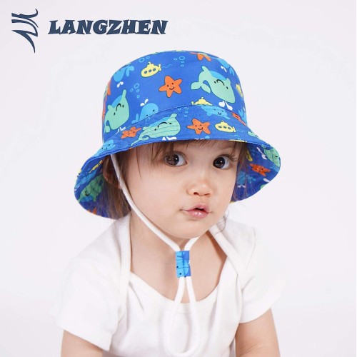 LANGZHEN Sun Protection Hat for Kids Toddler Boys Girls Wide Brim Summer Outdoor hat Cotton Baby Bucket Hat 