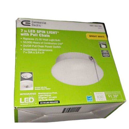 7 In. Bright White LED Ceiling Round Flushmount Easy Light With Pull Chain