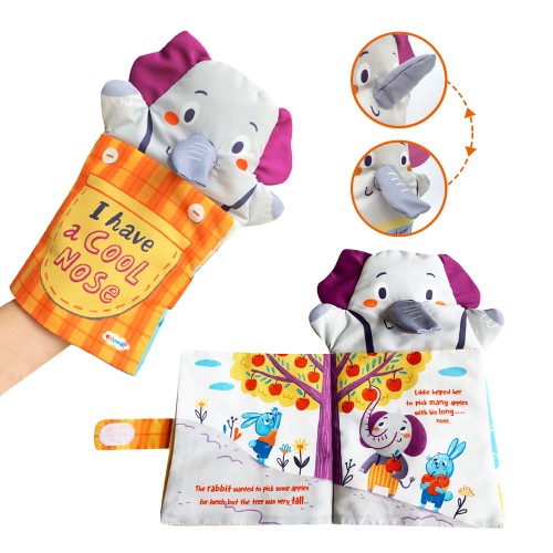 New Design Elephant Hand Puppet Cloth Book for Kids, Education Fabric Book, Baby Fun Playing Toys