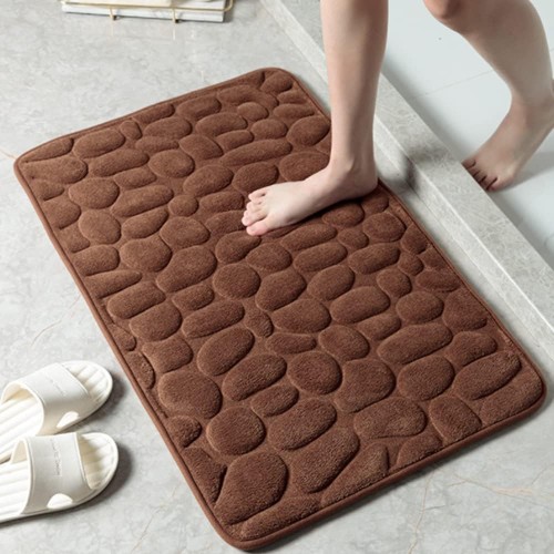 Cobblestone Embossed Bathroom Bath Mat Memory Foam Bathroom Mat Non-Slip Carpets in Wash Basin Memory Foam Pad Machine Washable Bath Rugs Shower Room Doormat (Coffee, 40*60CM/16*24inch)