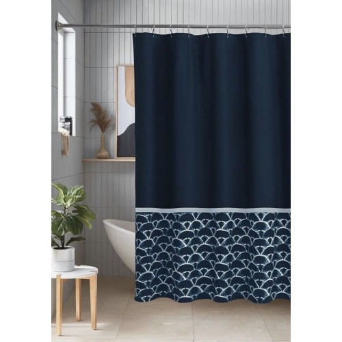 Studio 3B Kiko Shibori Scallop 72" x 72" Shower Curtain in Navy/White