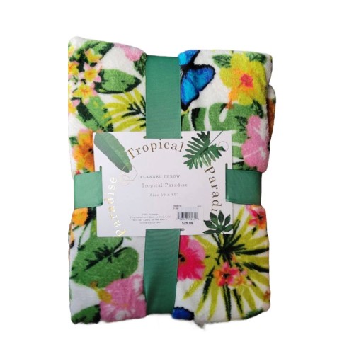 Tropical Paradise Flannel Throw NEW in Pack Size 50" x 60" 100% Polyester Choose