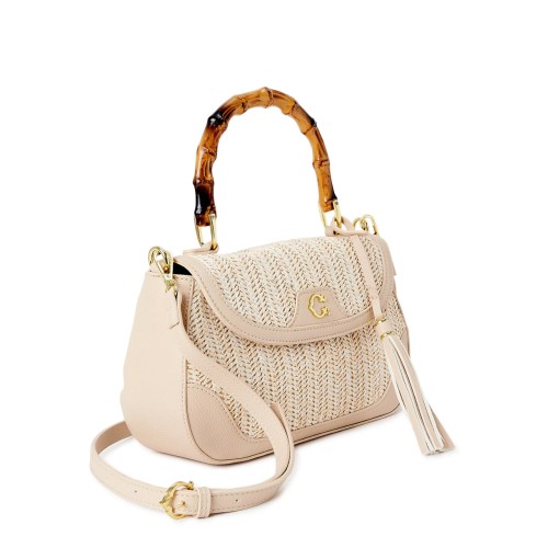 C. Wonder Women’s Adult Jasmine Faux Straw Shoulder Bag with Bamboo