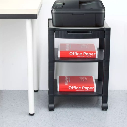 3 Shelf Plastic Printer Cart with Wheels Black - Mind Reader