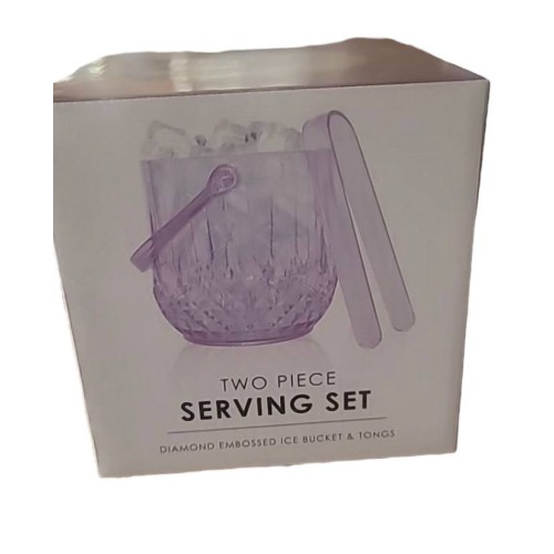 Two Piece Serving Set Diamond Embossed Purple Ice Bucket & Tongs NEW IN BOX