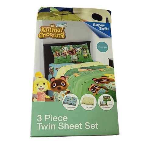 3pc Twin Kids Sheet Set Animal Crossing New Horizons Microfiber Bedding Fun Game