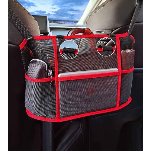 Car Net Pocket Handbag Holder Seat Back Net Bag Large Capacity Car Mesh Storage Organizer Car Net Purse Holder & Storage Between Seats, Barrier of Back Seat Pet Kids（Upgrade Red）