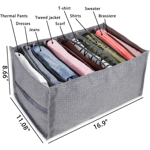 DOB SECHS Large 9 Grids Wardrobe Clothes Organizer, Upgraded Organizer for Folded Clothes, for Jeans, Underwear, Tight pants, Scarves, Sweater, T-Shirts, Dresses（Grey）2 pack