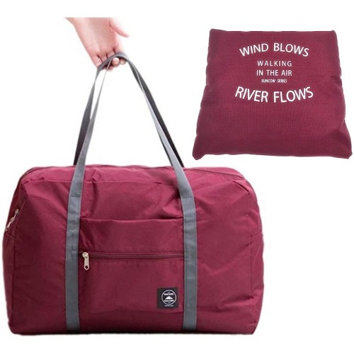 Maroon Red - Large Capacity Foldable Duffle Bag, Lightweight Portable Nylon Travel Bag, Women's Fashion Simple Storage Bag & Luggage Organizer