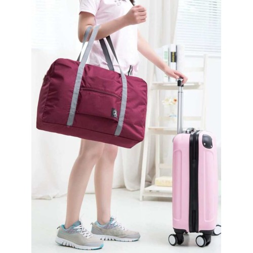 Maroon Red - Large Capacity Foldable Duffle Bag, Lightweight Portable Nylon Travel Bag, Women's Fashion Simple Storage Bag & Luggage Organizer