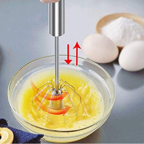 Large Stainless Steel Semi-Automatic  Hand Mixer Push Whisk Blender For Home - Versatile Tool For Egg Beater, Milk Frother, Hand Push Mixer Stirrer - Kitchen Utensil For Blending, Whisking, Beating