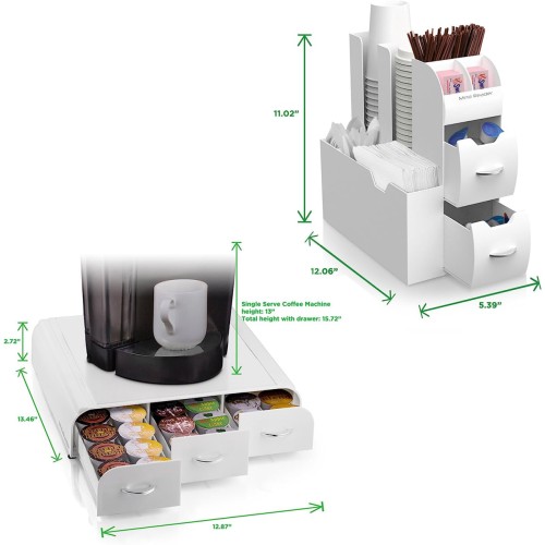 Mind Reader "Combine" 2-Piece Single Serve Coffee Pod Drawer and Condiment Organizer Station, White