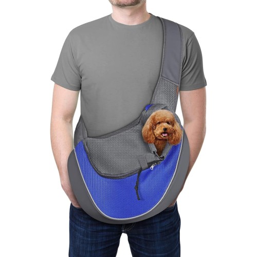 YUDODO Pet Dog Sling Carrier Breathable Mesh Travel Safe Sling Bag Carrier for Dogs Cats (L(10-15lbs), Blue)