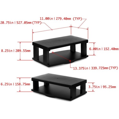 Aleratec TV Stand 2-Tier | LCD/LED Flat TV Stand Entertainment Stand | 20.75in x 11in | for Home Theatre, Desktop Monitor, TV & Gaming Console Stand | 360° Rotation Swivel Rack with Adjustable Height