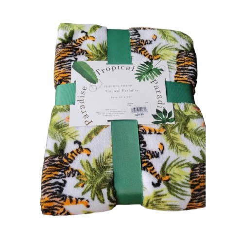 Tropical Paradise Flannel Throw Blanket. Palm & Tiger Print