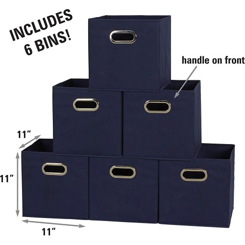 Amazon basics Collapsible Fabric Storage Cubes with oval grommets -6 pack navy