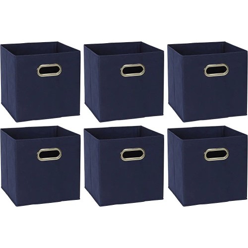 Amazon basics Collapsible Fabric Storage Cubes with oval grommets -6 pack navy