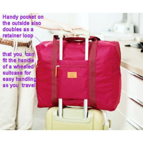 Waterproof Foldable Travel Luggage Clothes Large Capacity Storage Duffel Bag-Rose Red