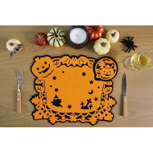 Feuille Halloween Placemats Set of 4 Felt Jack O’ Lantern Placemats Black Orange Placemats Perfect for Halloween Decorations Indoor and Scary Nights