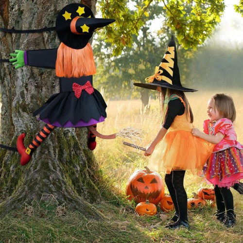 AYOGU Classic Crashing Witch, Hanging Halloween Decor Crashed Witch Outdoor Halloween Decorations 