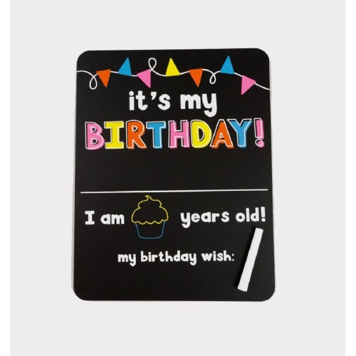 It's My Birthday Chalkboard, 12 x 10 Inch for Kids/Girls/Boys, Reusable Wooden Photo Prop Board