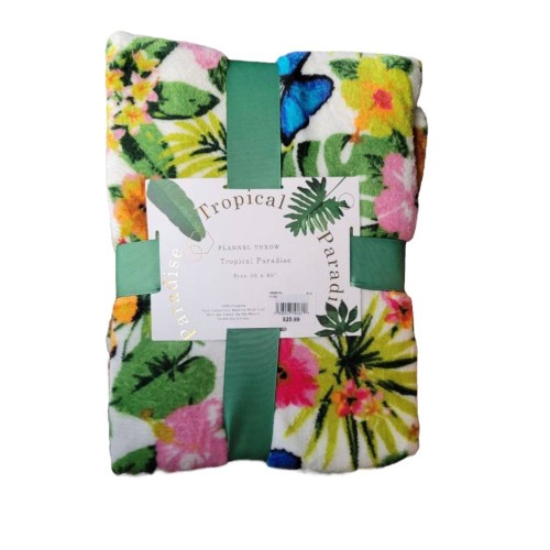 Tropical Paradise Flannel Throw NEW in Pack Size 50" x 60" 100% Polyester Choose