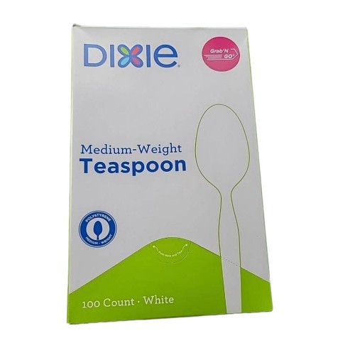  Dixie Dixie Medium-weight Disposable Teaspoon Grab-N-Go by GP Pro - 100/Box - Teaspoon - 100 x Teaspoon - Plastic - White