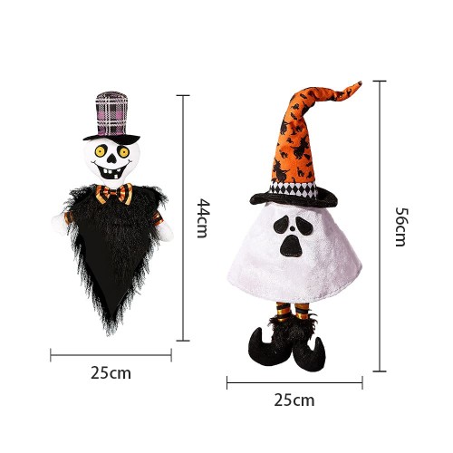 Halloween Ghost Plush Decorations, 2PCS Halloween Hanging Decoration Ornaments Handmade Plush Ghost Doll, Halloween Witch Hat Elf for Haunted House Farmhouse Halloween Decor