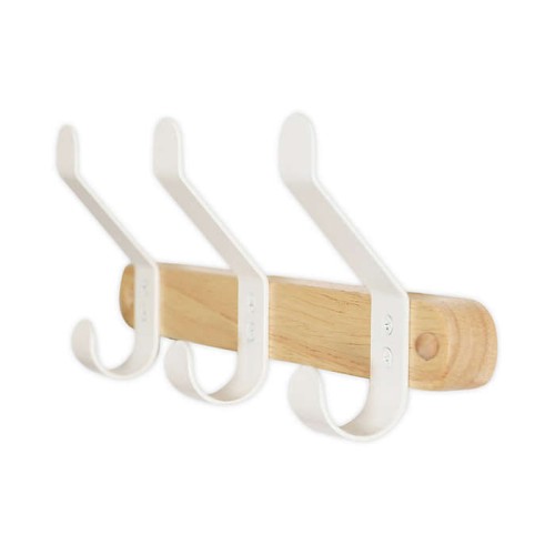 Coco White Squared Away™ 3-Hook Wood Wall Coat Rack