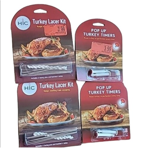 HIC Roasting Pop-Up Timers Oven Roasted Turkey 2 pack and HIC Roasting Turkey Lacer Kit2 pack