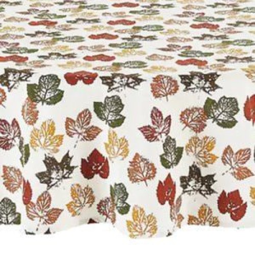 Liberty Stamped Autumn Leaves Tablecloth Multi-Color Fabric (60 x 144 Oblong)