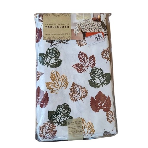 Liberty Stamped Autumn Leaves Tablecloth Multi-Color Fabric (60 x 144 Oblong)