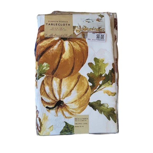 Pumpkin Border 60-Inch x 144-Inch Oblong Tablecloth