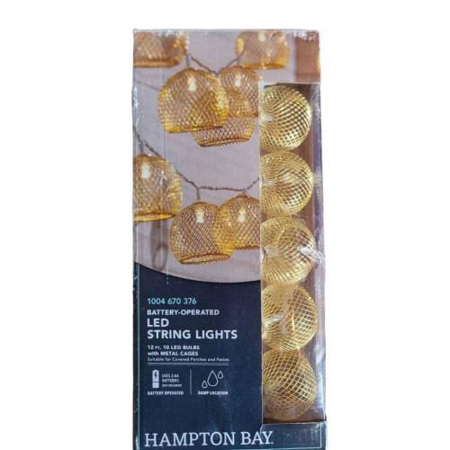 Hampton Bay Indoor 12 ft. Battery Operated Metal Integrated LED String Lights (10-Light)