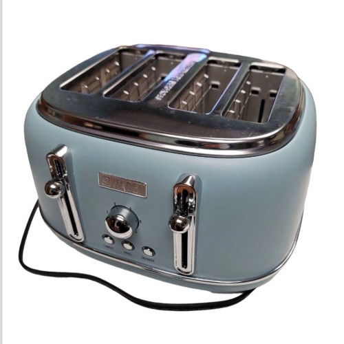 Haden 75026 Highclere Innovative 4 Slice Retro Vintage Countertop Wide Slot Toaster Kitchen Appliance with Self Centering Function, Pool Blue