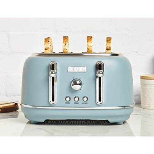 Haden 75026 Highclere Innovative 4 Slice Retro Vintage Countertop Wide Slot Toaster Kitchen Appliance with Self Centering Function, Pool Blue